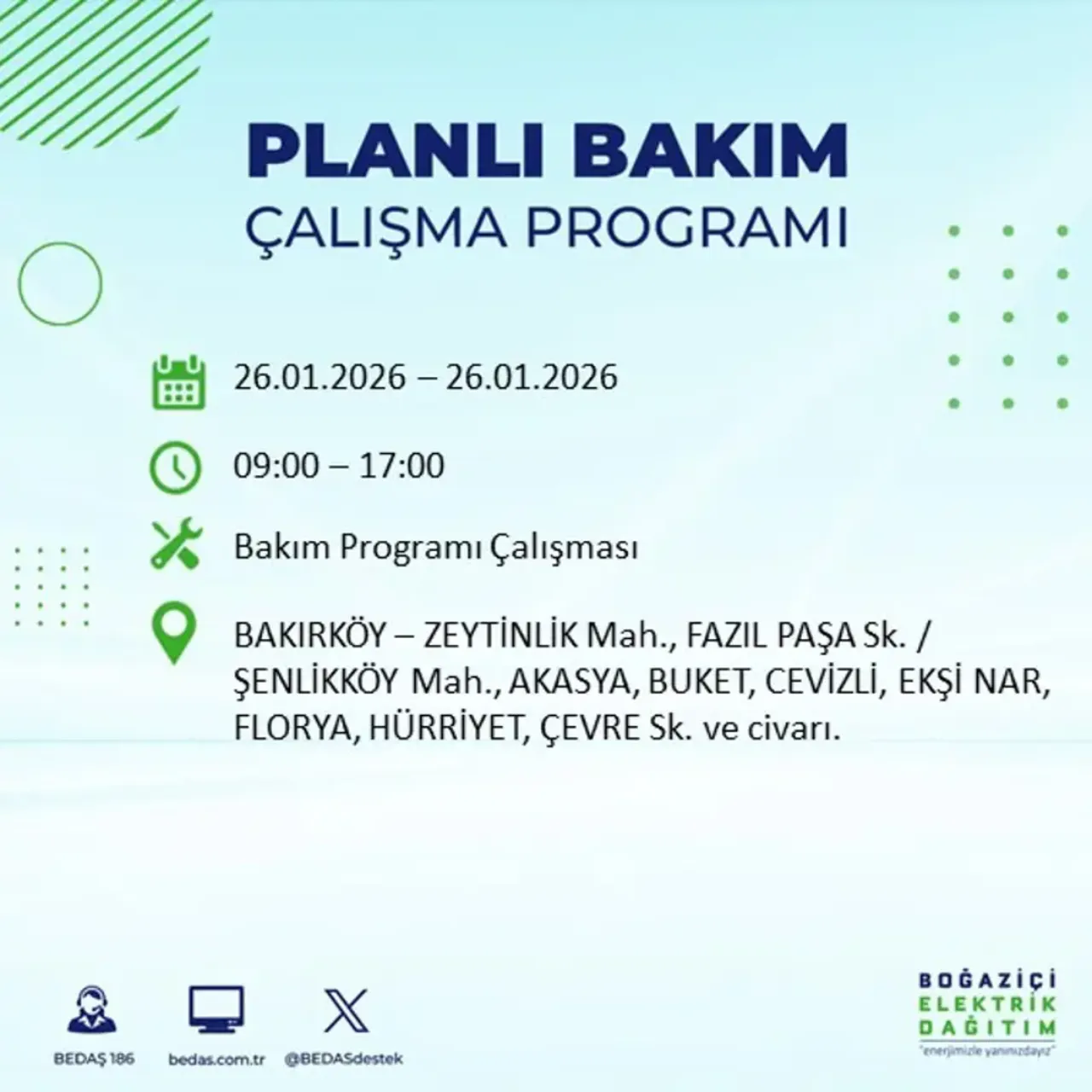 26 Ocak İstanbul elektrik kesintisi