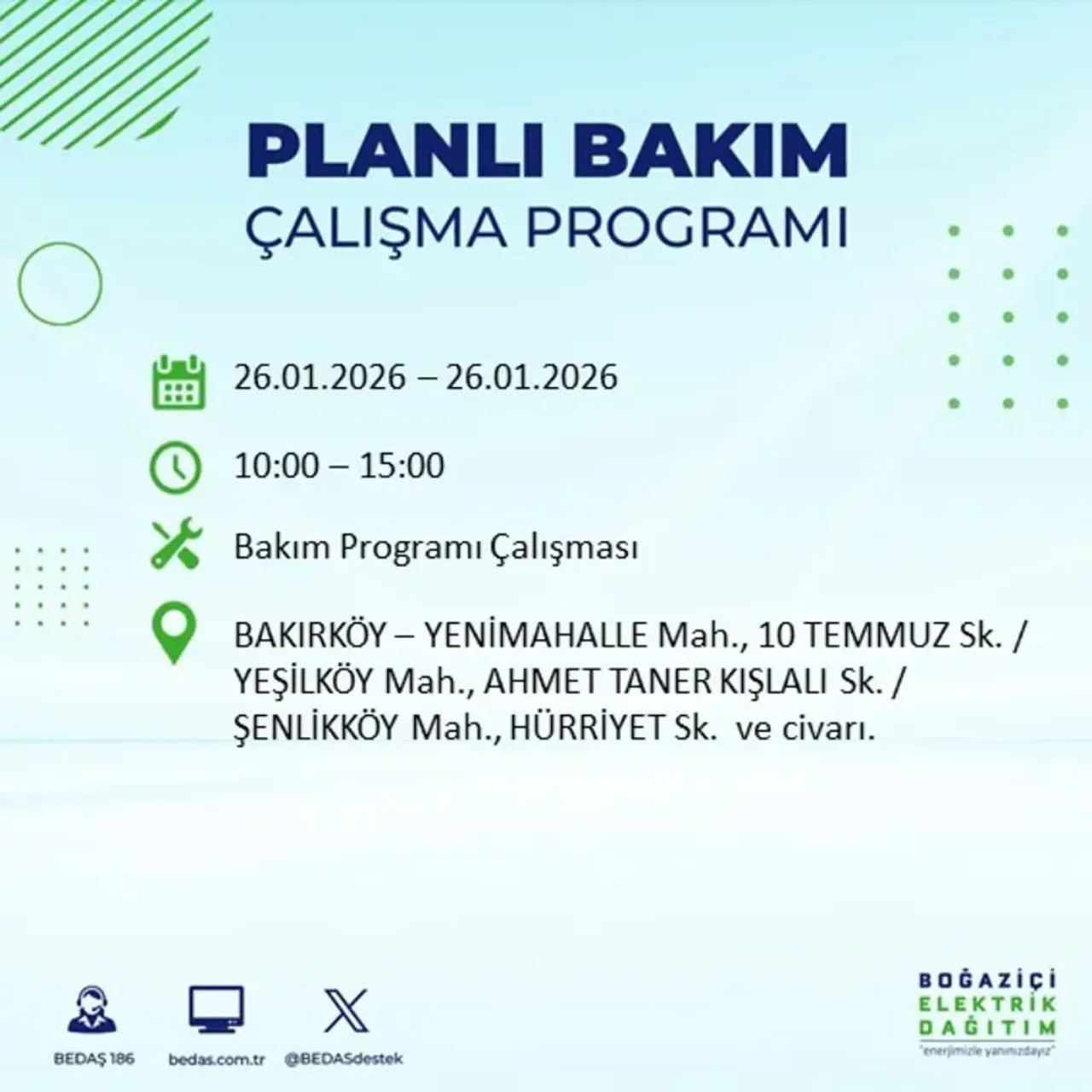 26 Ocak İstanbul elektrik kesintisi