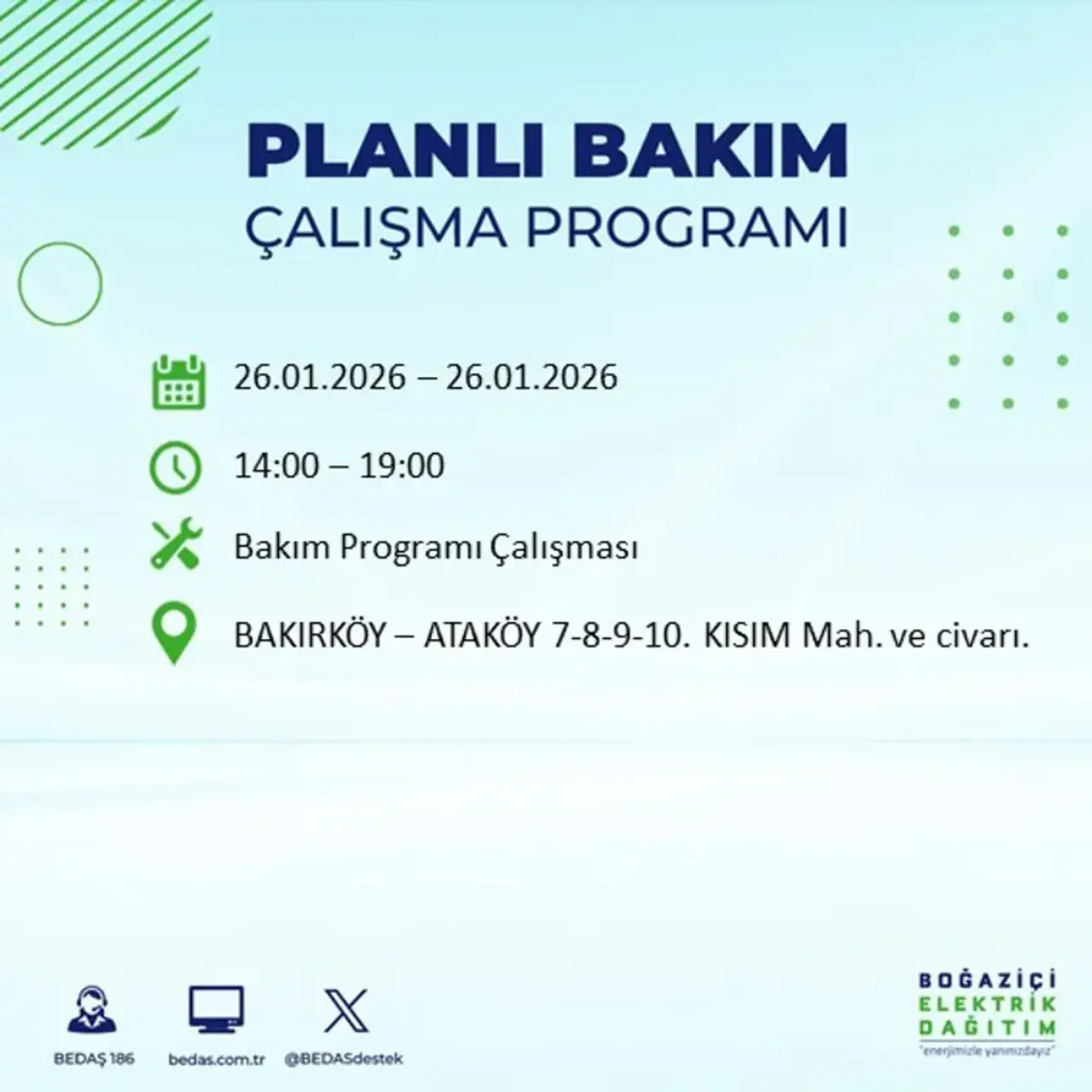 26 Ocak İstanbul elektrik kesintisi