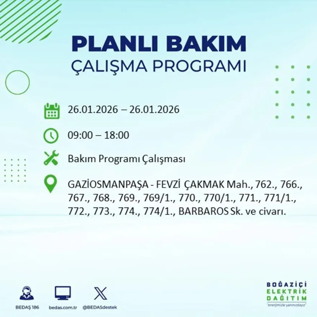 26 Ocak İstanbul elektrik kesintisi
