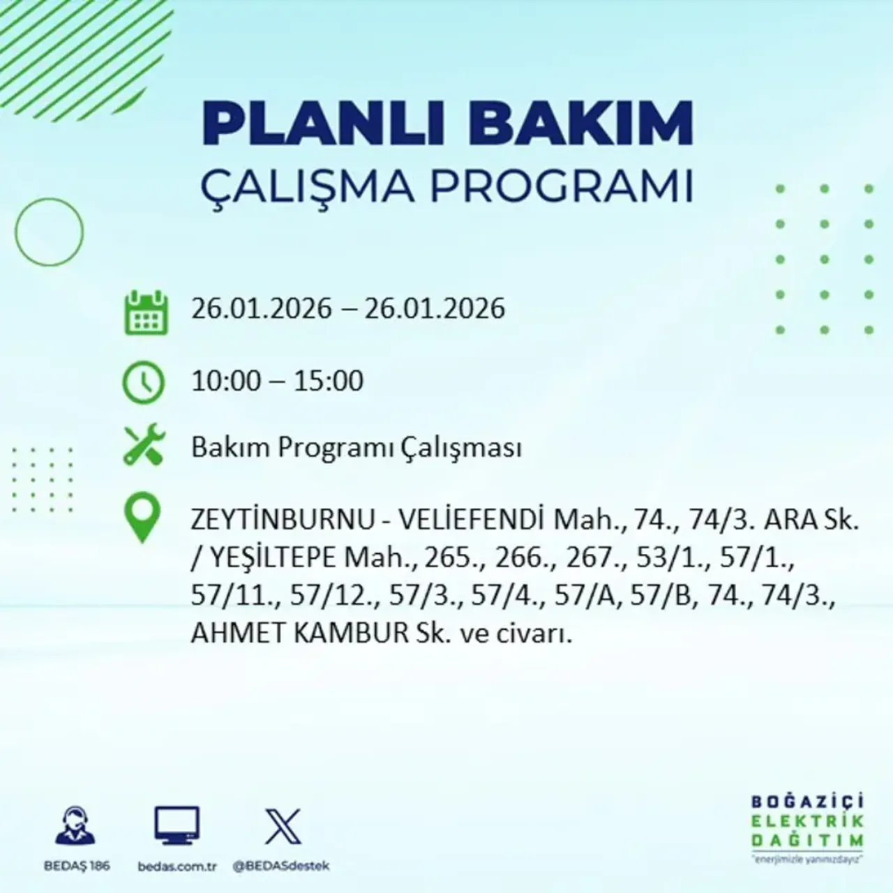 26 Ocak İstanbul elektrik kesintisi