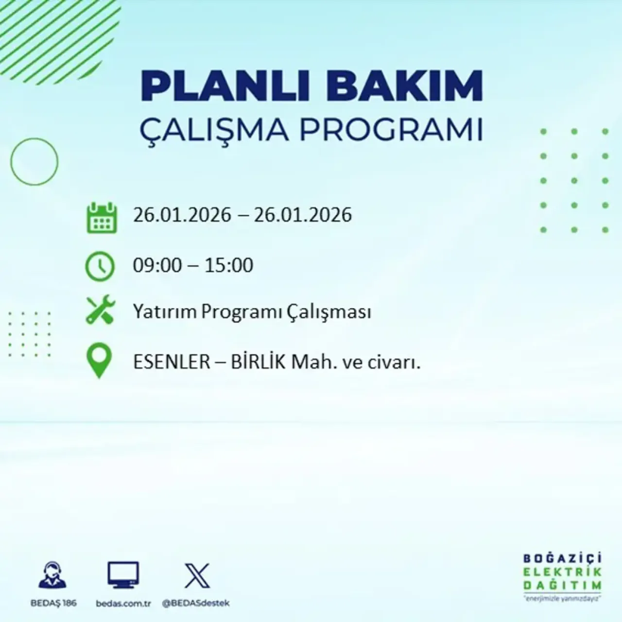 26 Ocak İstanbul elektrik kesintisi