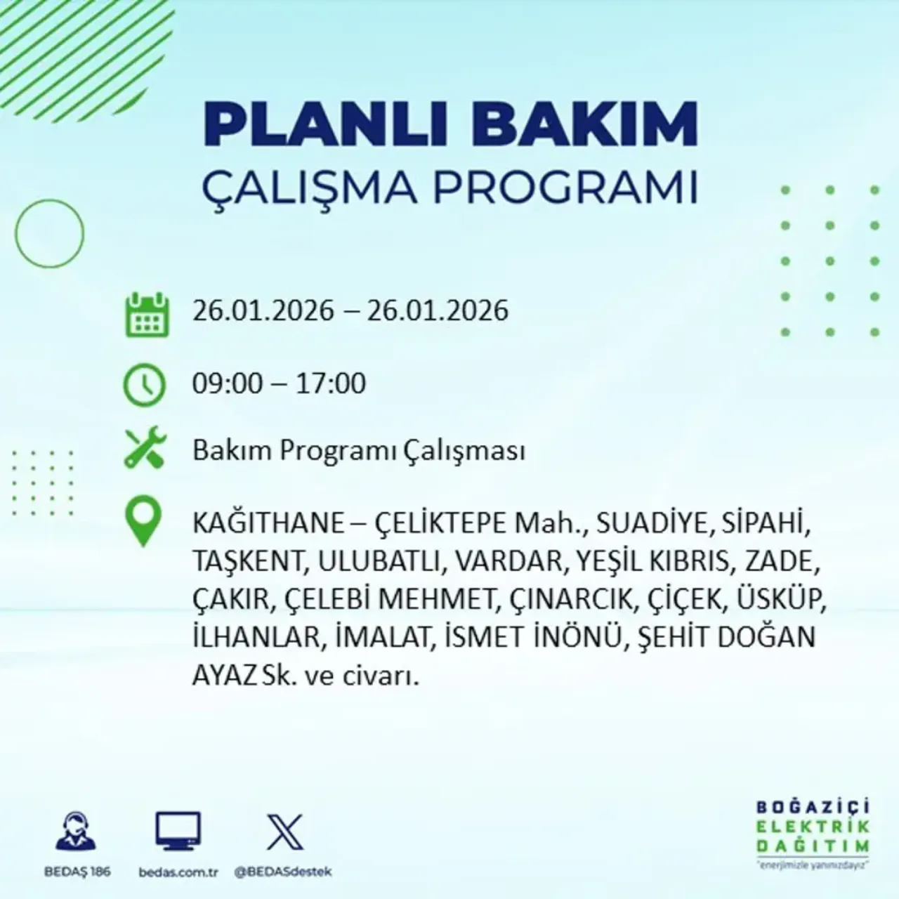 26 Ocak İstanbul elektrik kesintisi