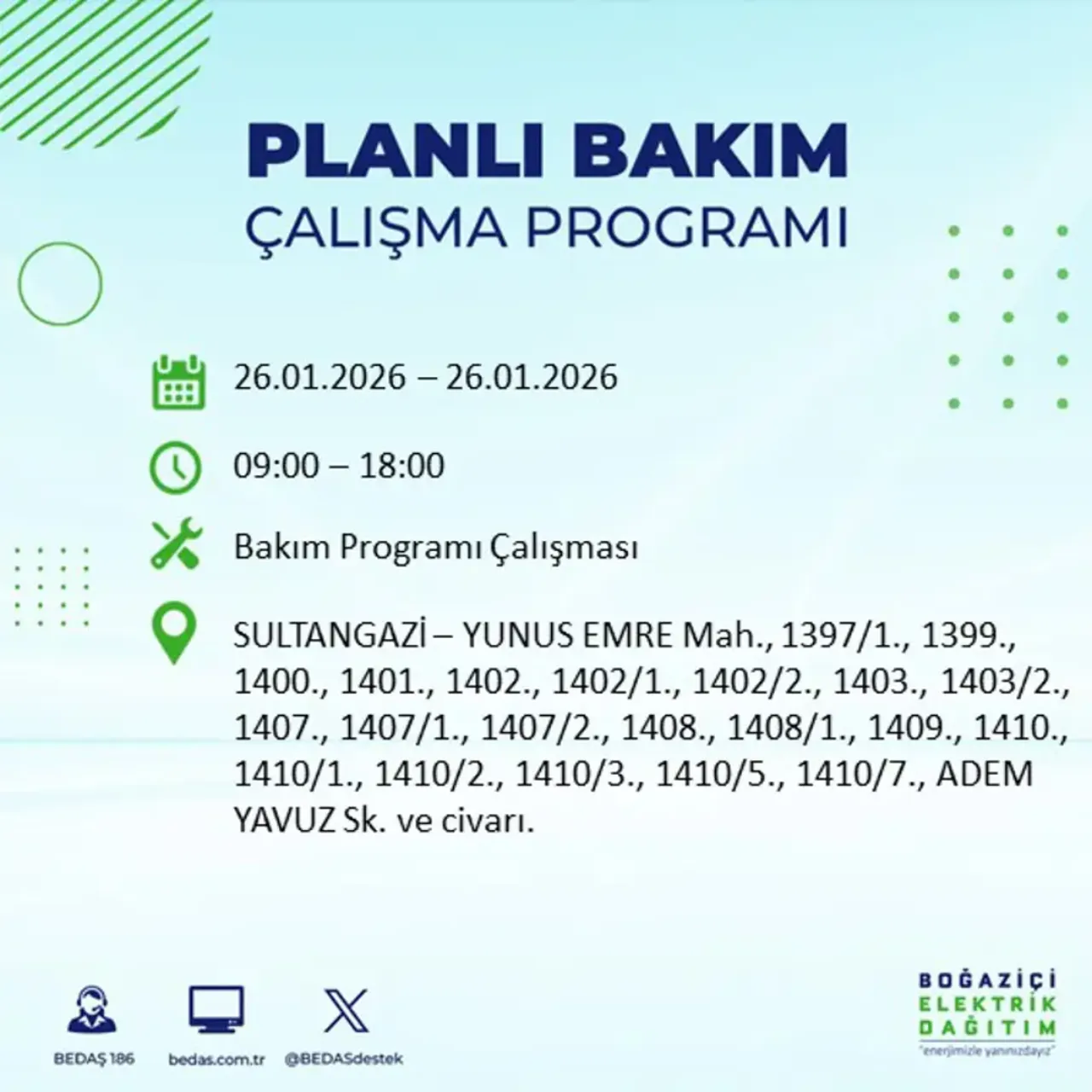 26 Ocak İstanbul elektrik kesintisi