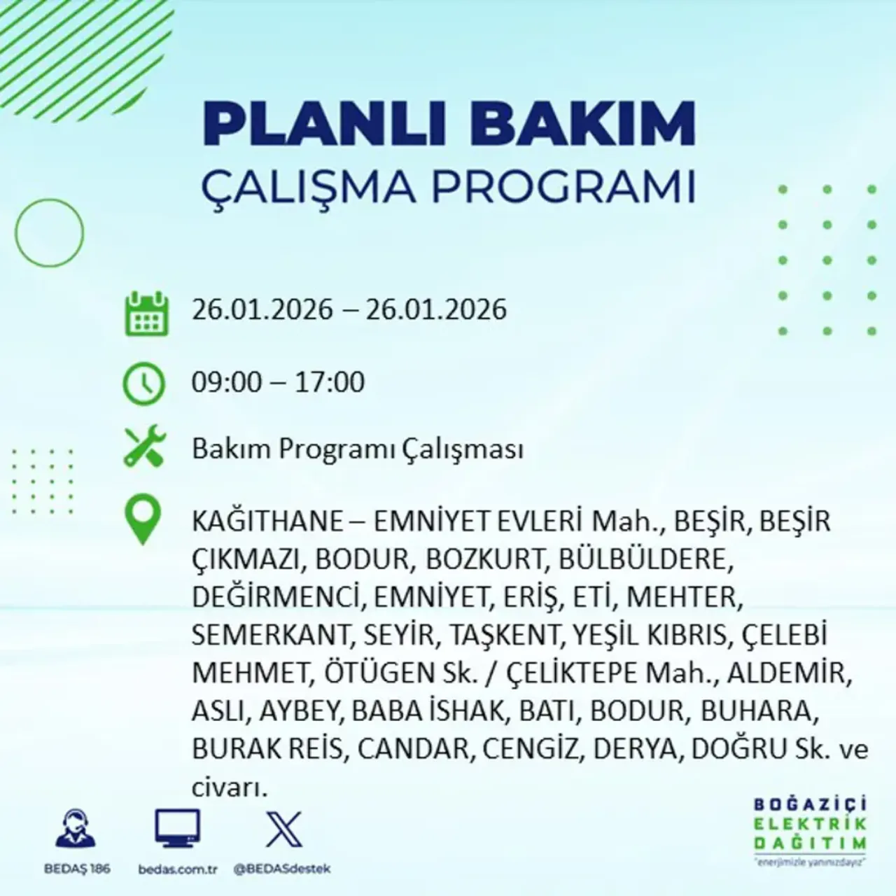 26 Ocak İstanbul elektrik kesintisi