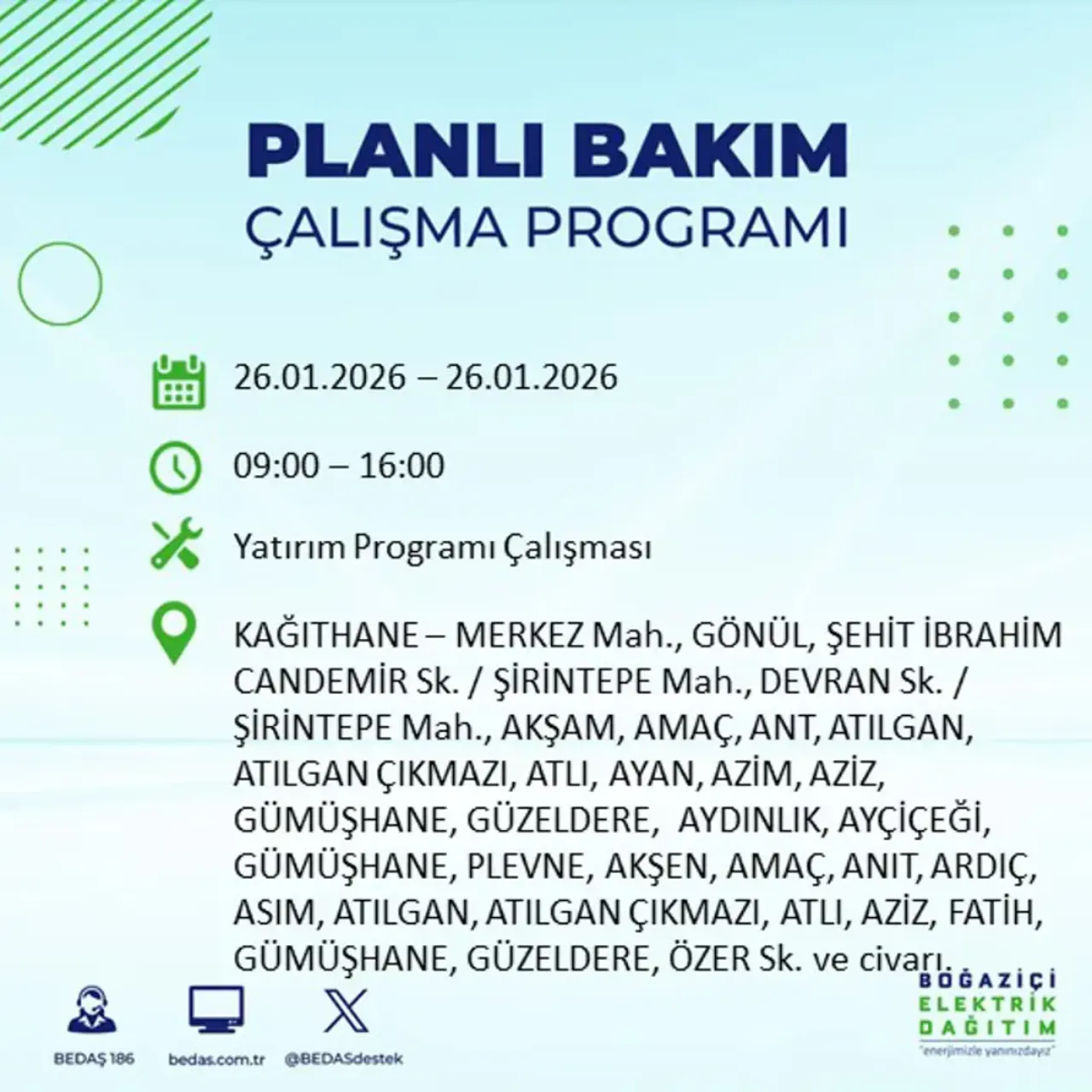 26 Ocak İstanbul elektrik kesintisi