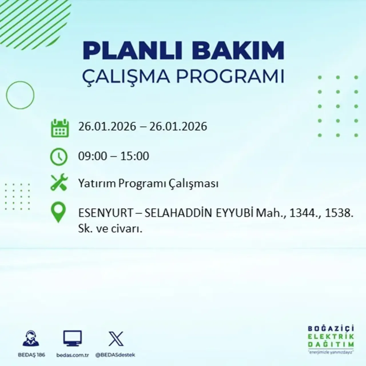 26 Ocak İstanbul elektrik kesintisi