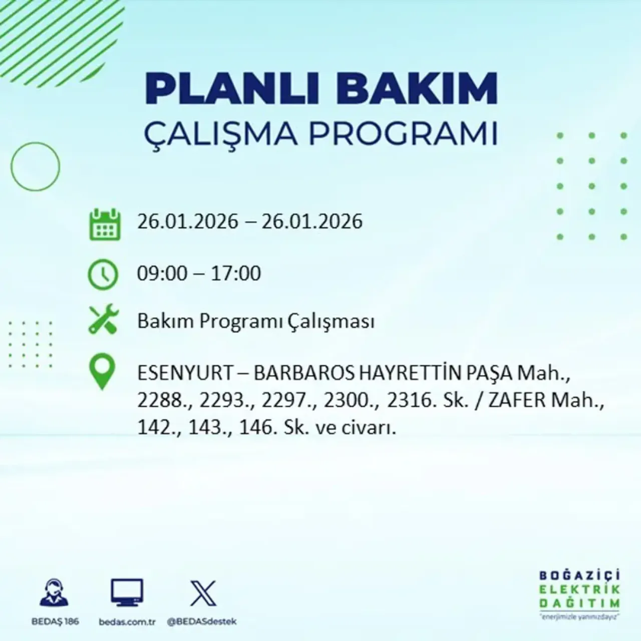 26 Ocak İstanbul elektrik kesintisi