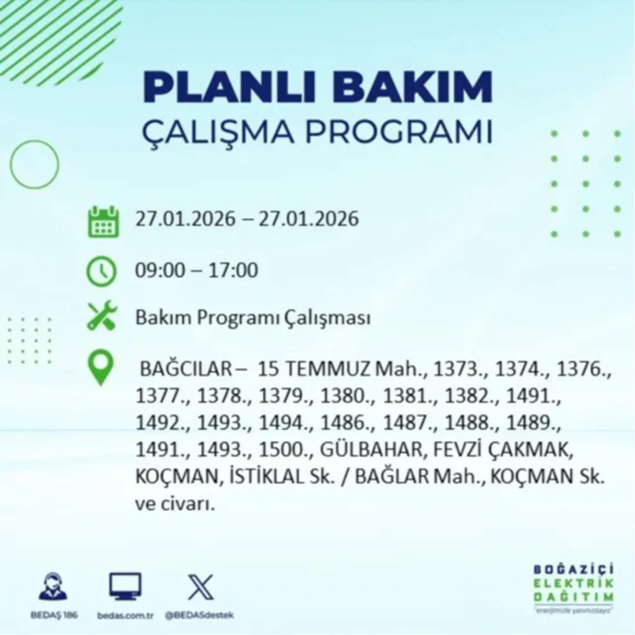 27 Ocak İstanbul elektrik kesinti listesi