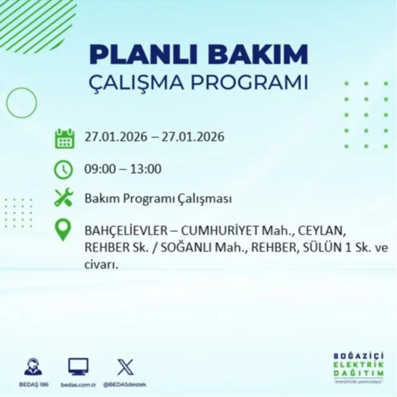 27 Ocak İstanbul elektrik kesinti listesi