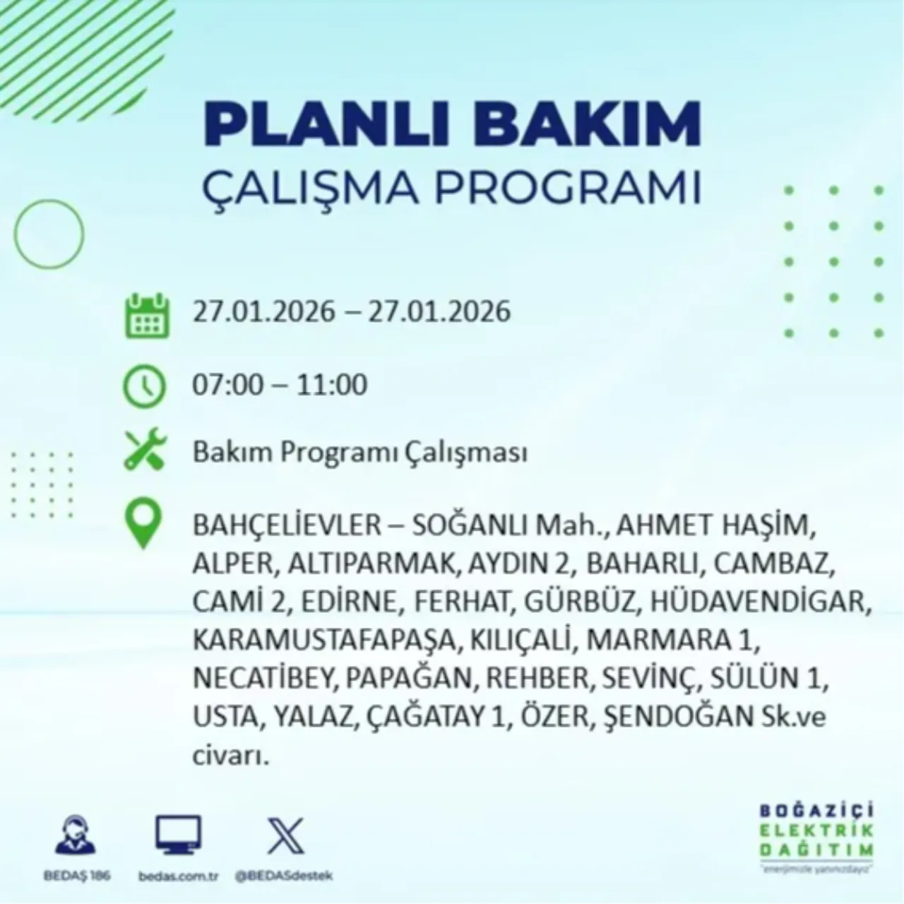 27 Ocak İstanbul elektrik kesinti listesi