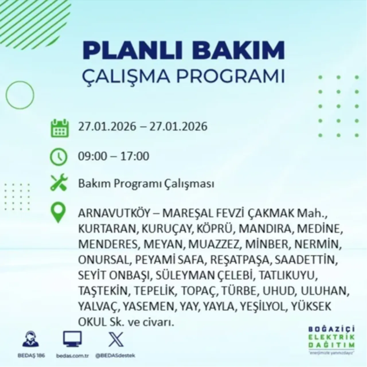 27 Ocak İstanbul elektrik kesinti listesi