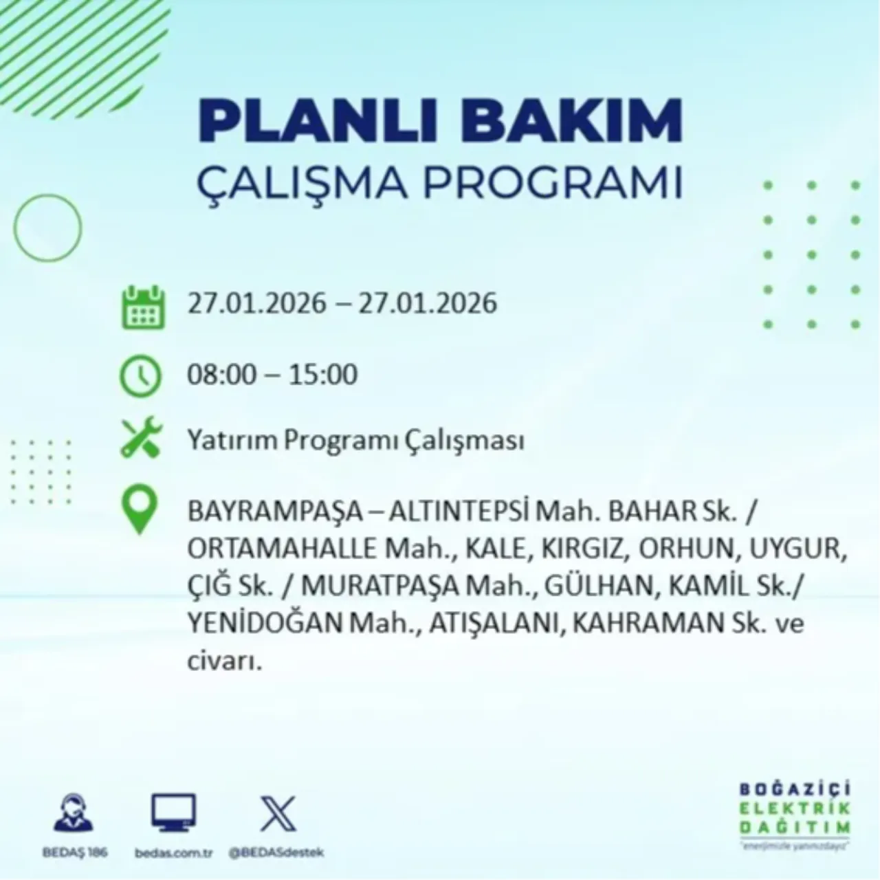 27 Ocak İstanbul elektrik kesinti listesi