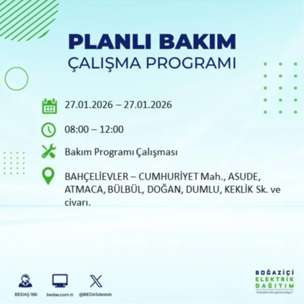 27 Ocak İstanbul elektrik kesinti listesi