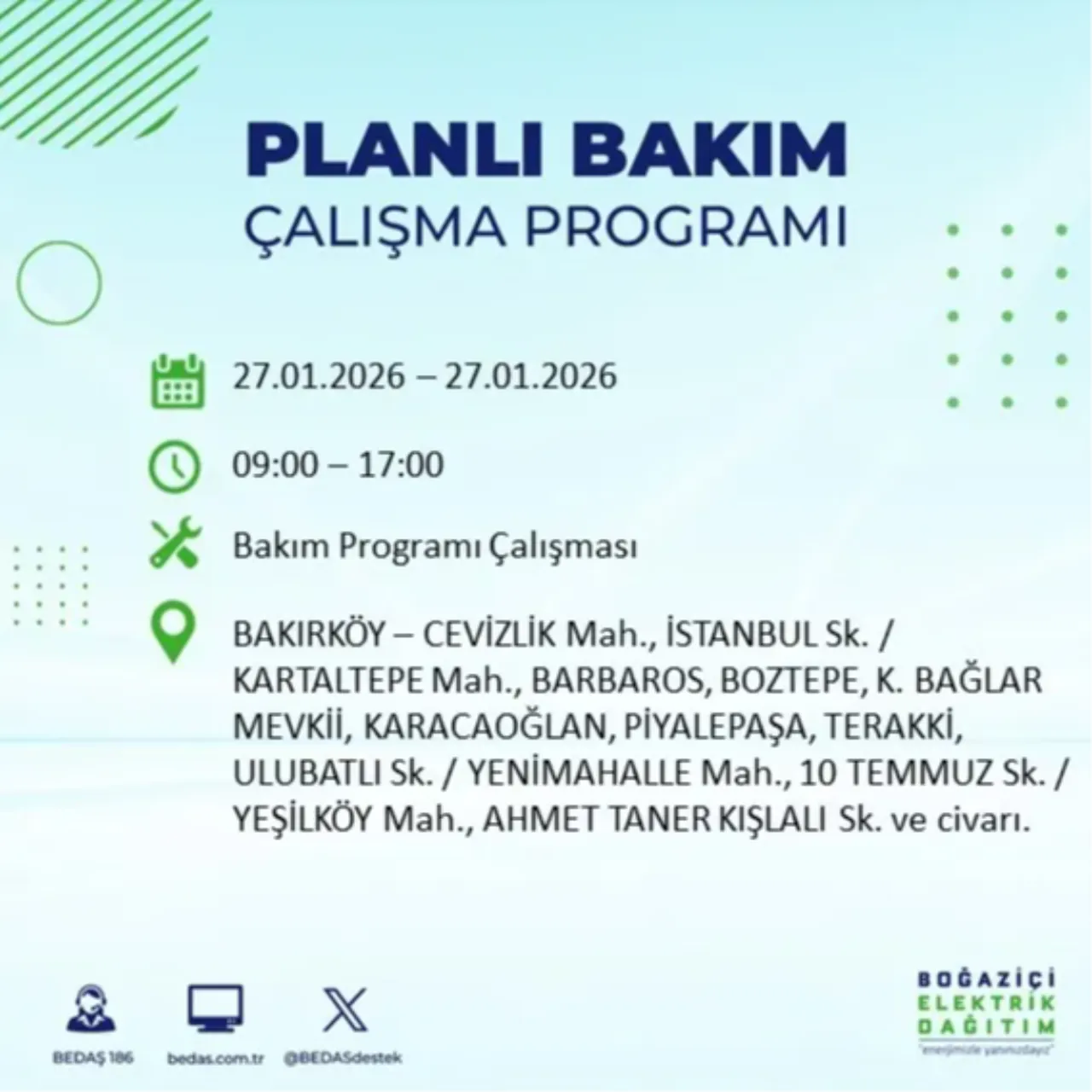 27 Ocak İstanbul elektrik kesinti listesi