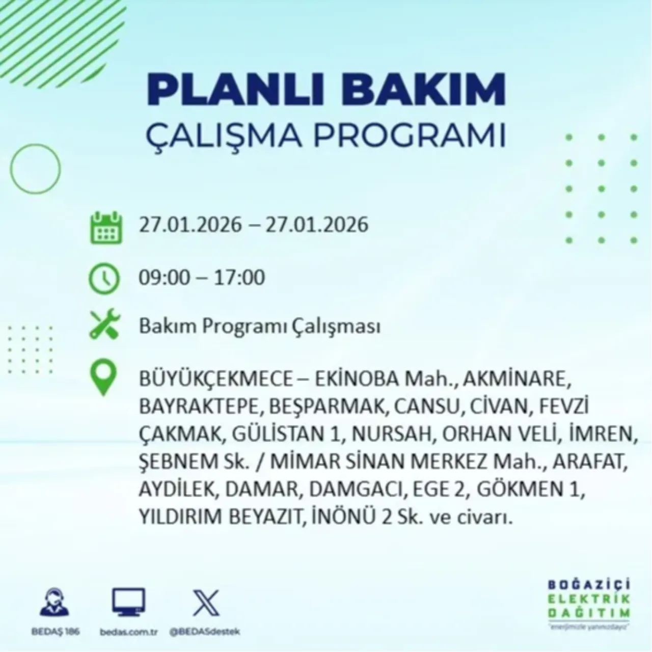 27 Ocak İstanbul elektrik kesinti listesi