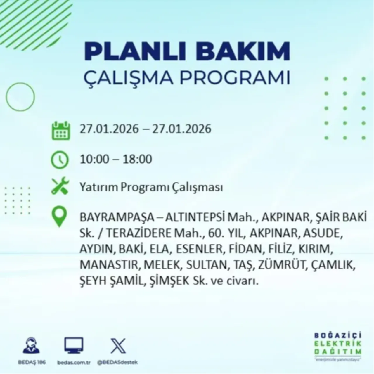 27 Ocak İstanbul elektrik kesinti listesi