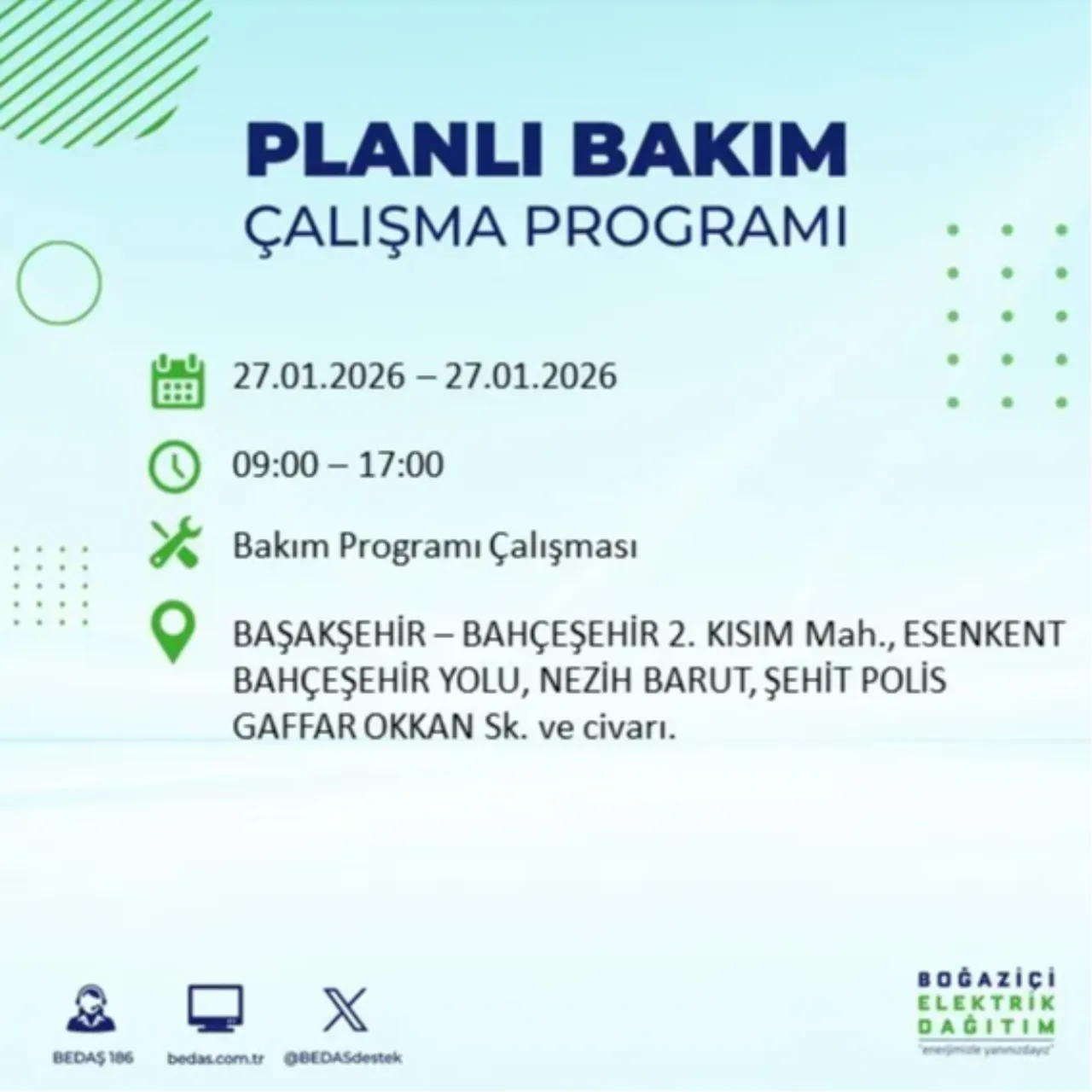 27 Ocak İstanbul elektrik kesinti listesi