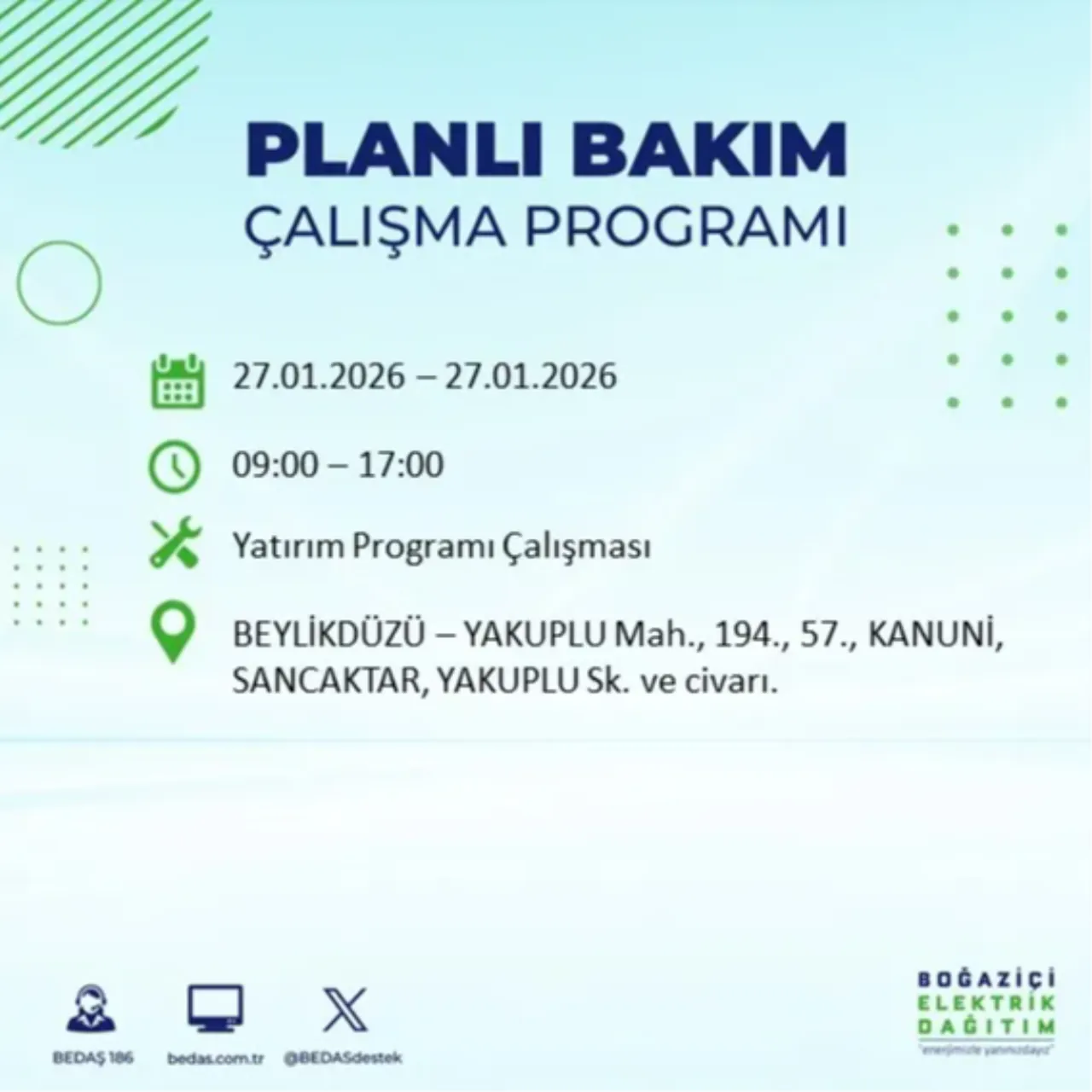 27 Ocak İstanbul elektrik kesinti listesi