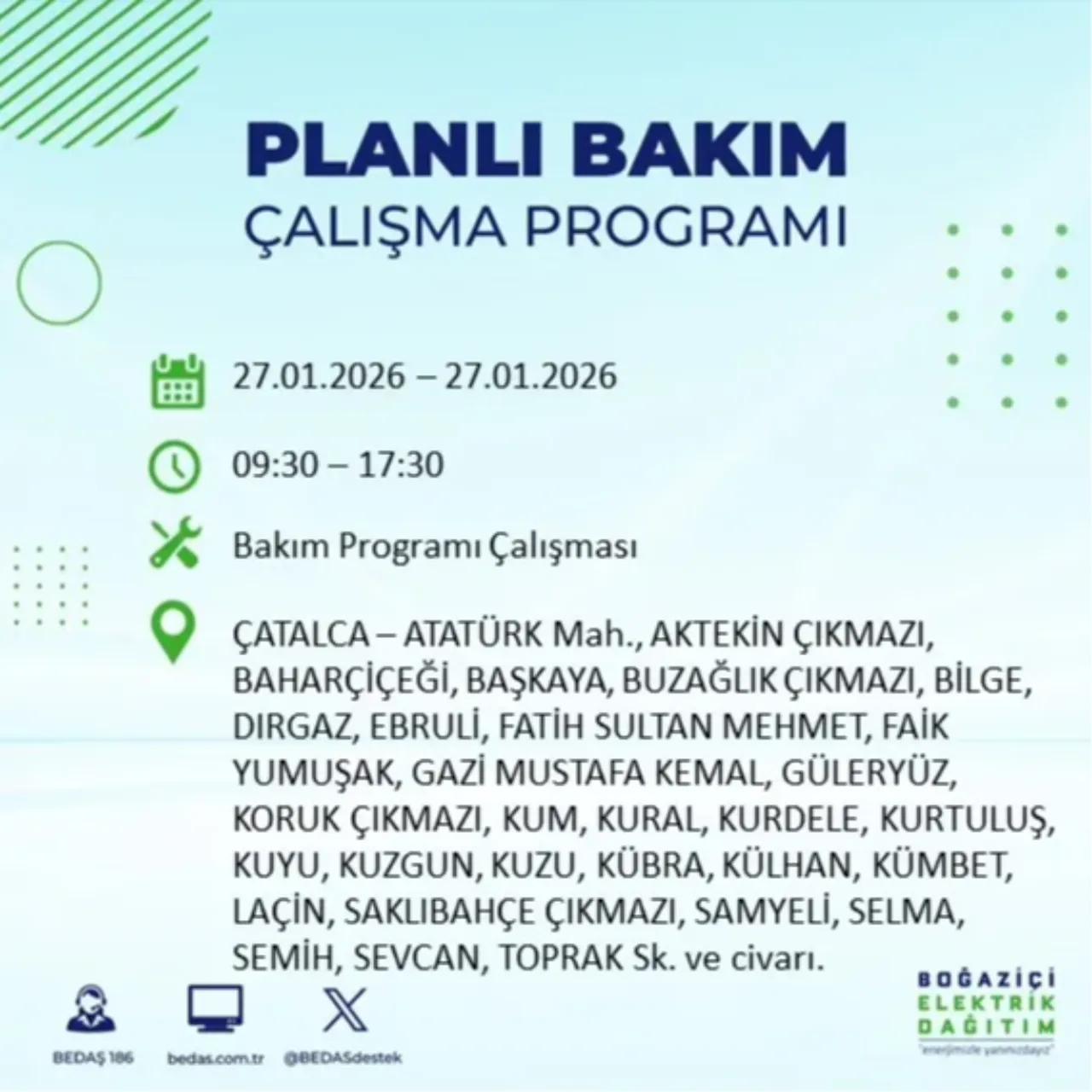 27 Ocak İstanbul elektrik kesinti listesi