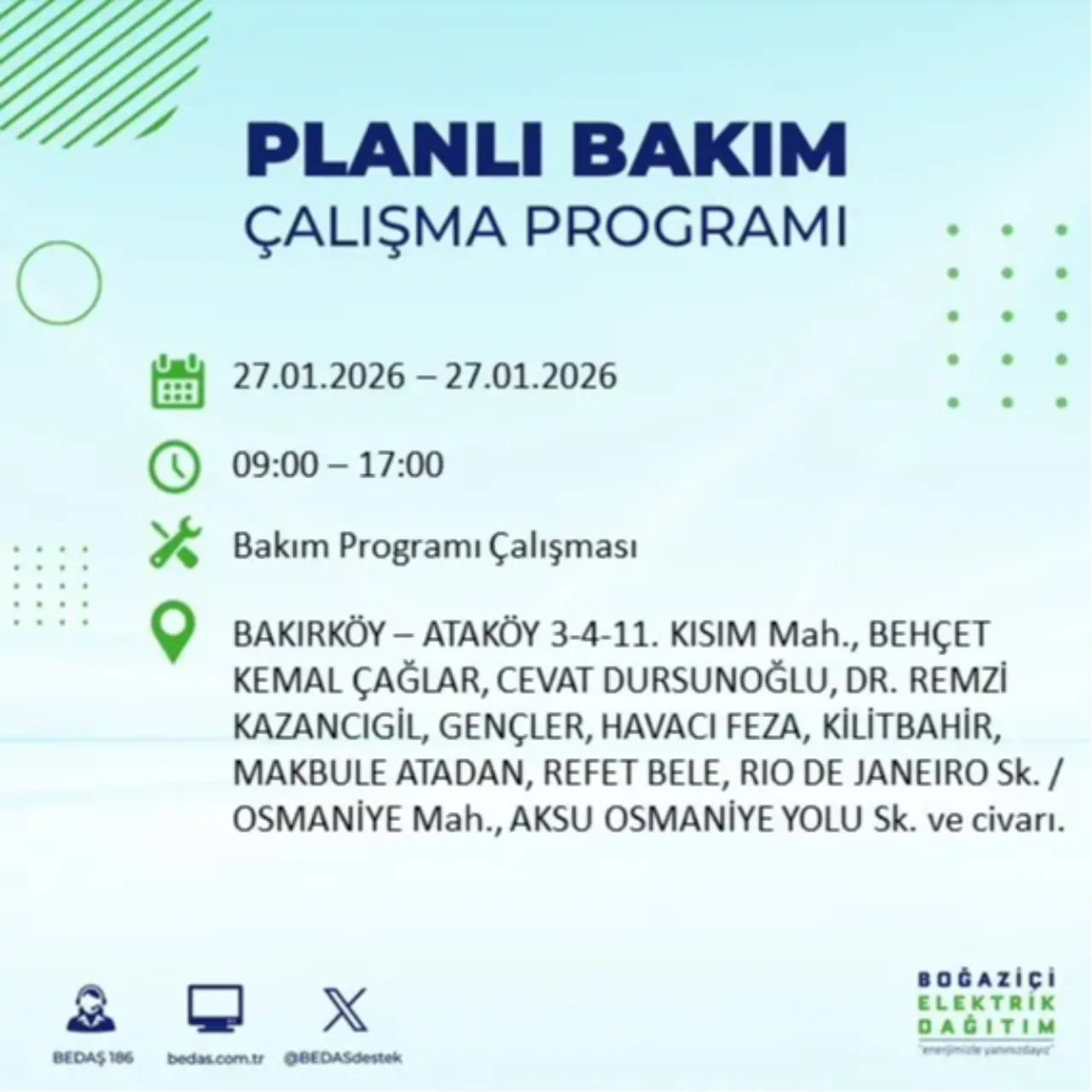 27 Ocak İstanbul elektrik kesinti listesi