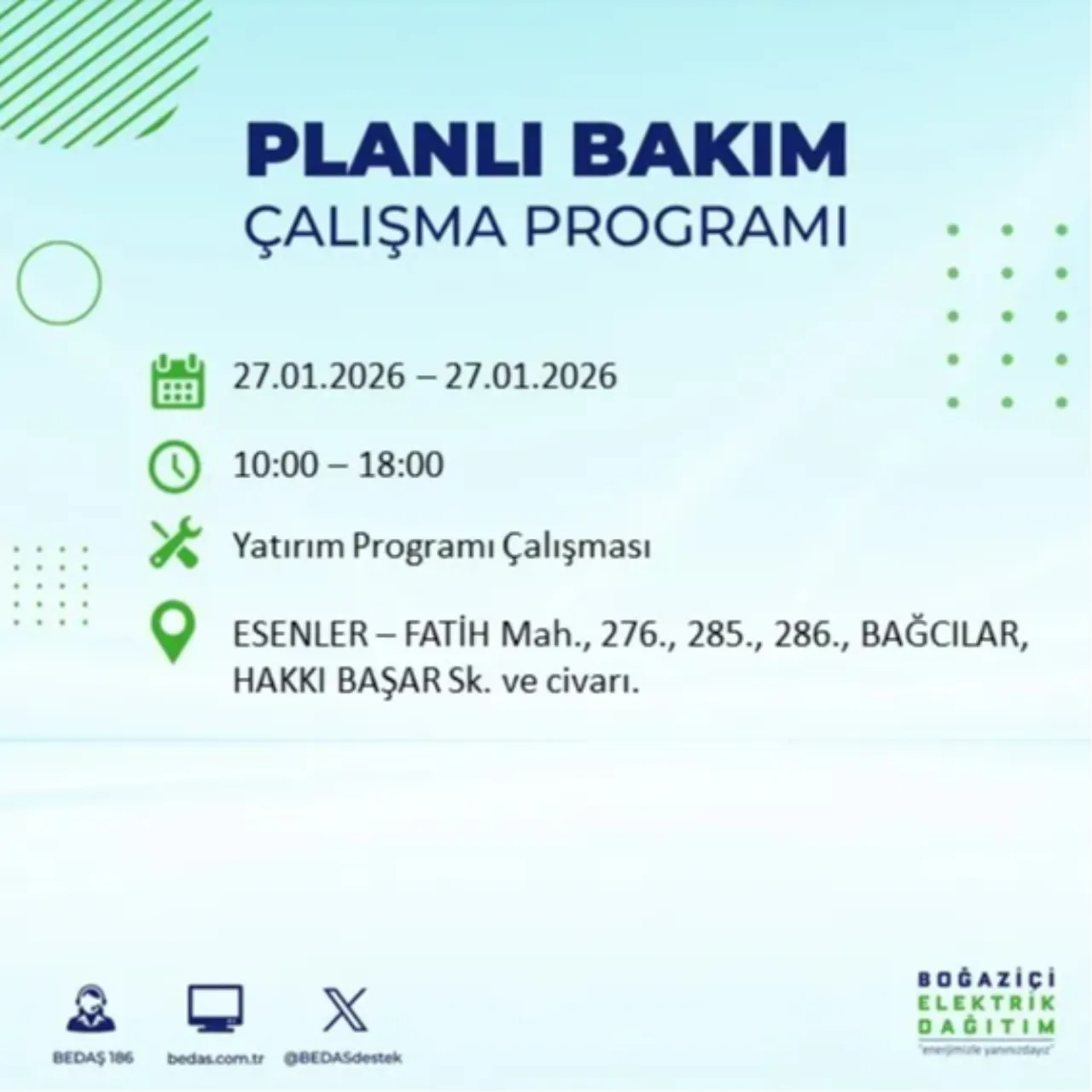27 Ocak İstanbul elektrik kesinti listesi