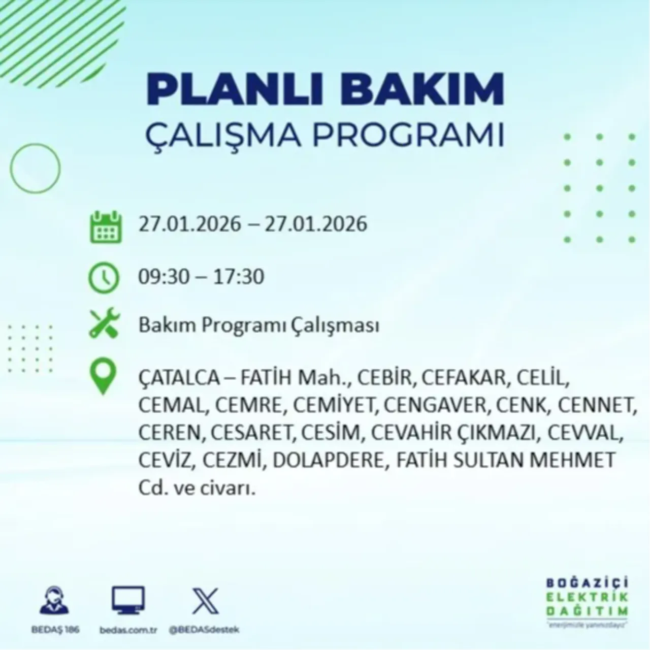 27 Ocak İstanbul elektrik kesinti listesi