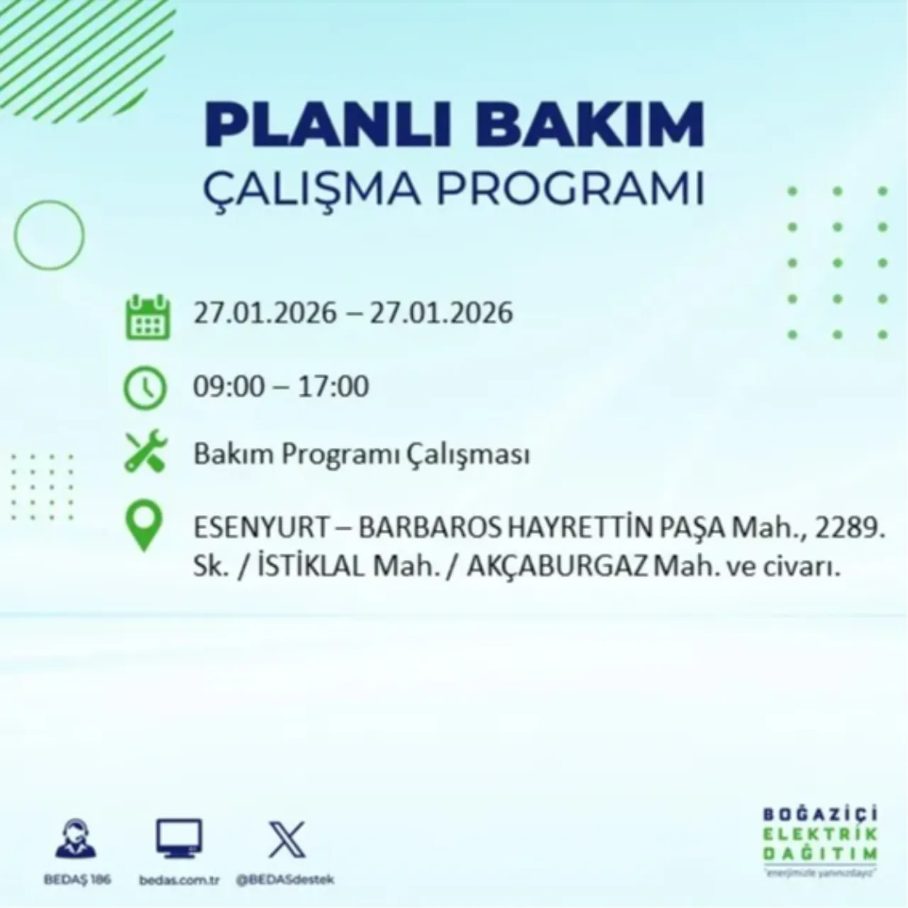 27 Ocak İstanbul elektrik kesinti listesi
