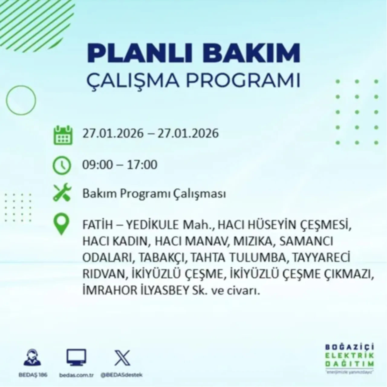 27 Ocak İstanbul elektrik kesinti listesi