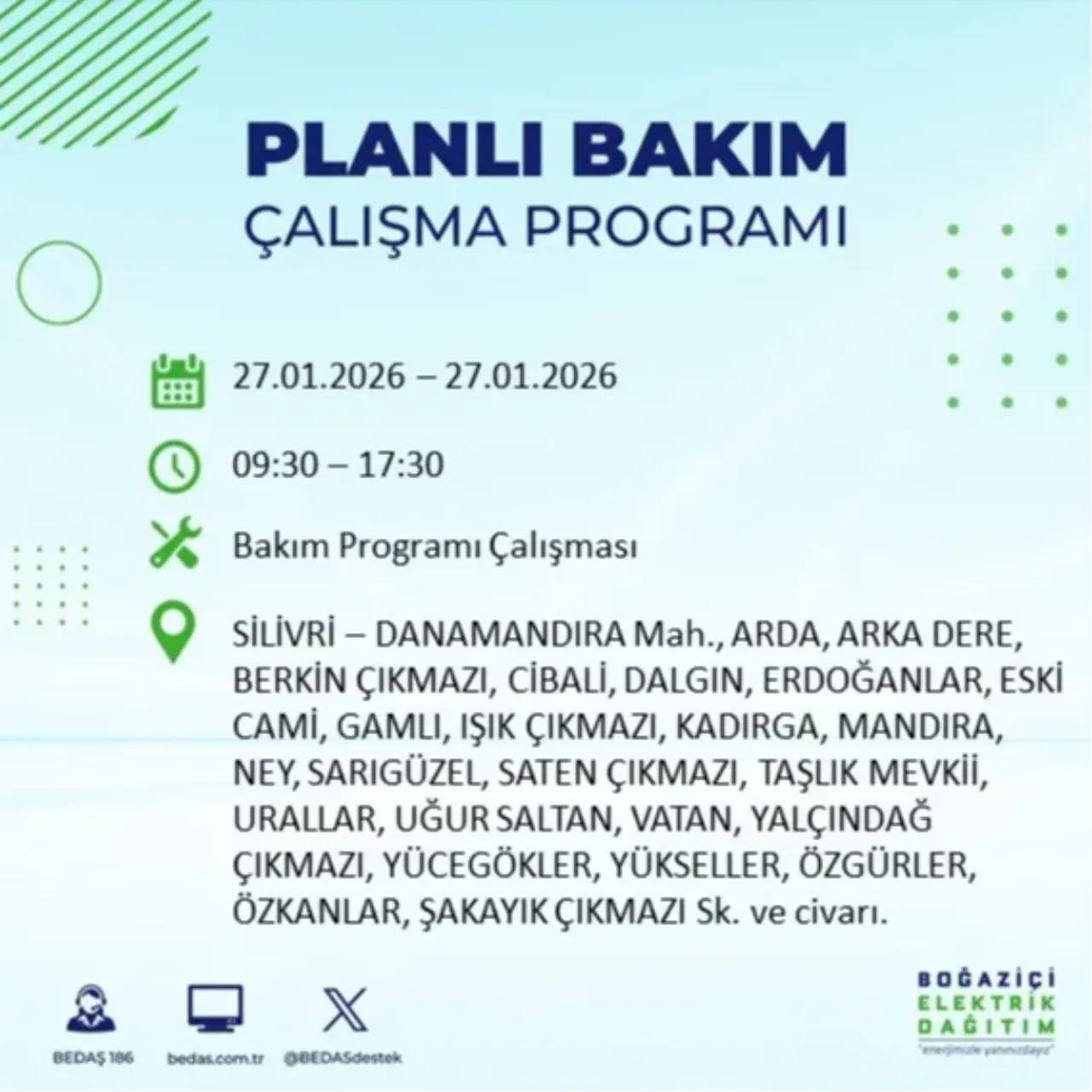27 Ocak İstanbul elektrik kesinti listesi