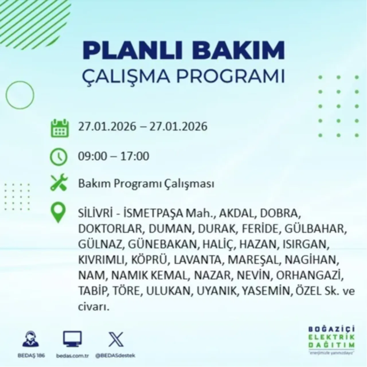 27 Ocak İstanbul elektrik kesinti listesi
