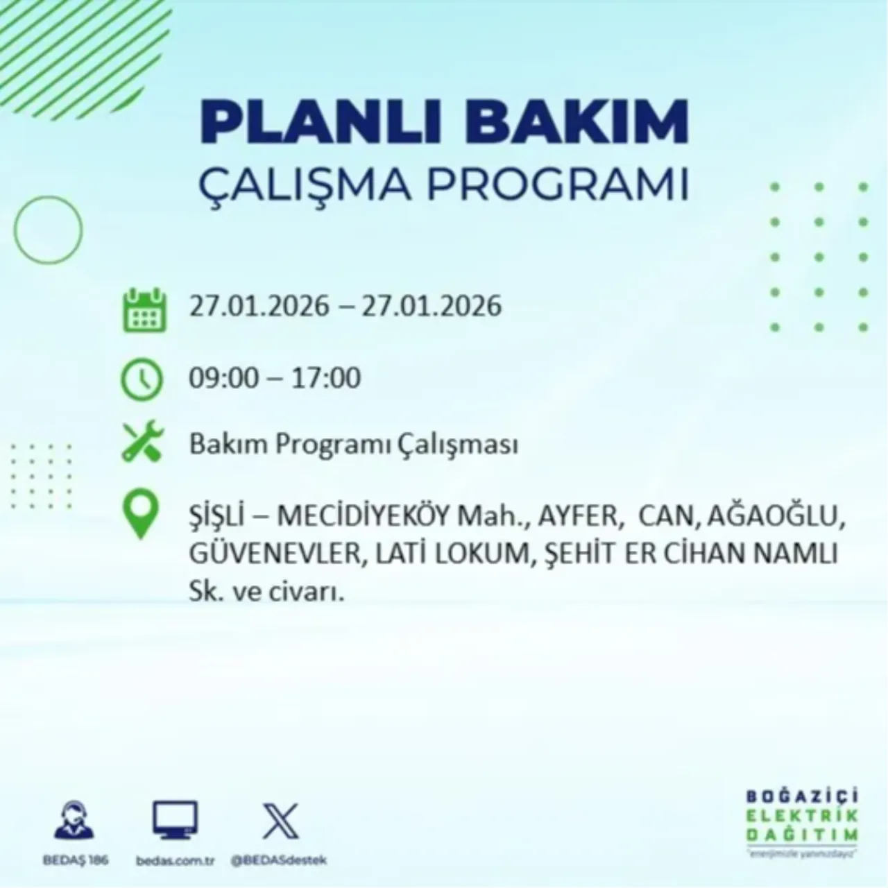 27 Ocak İstanbul elektrik kesinti listesi