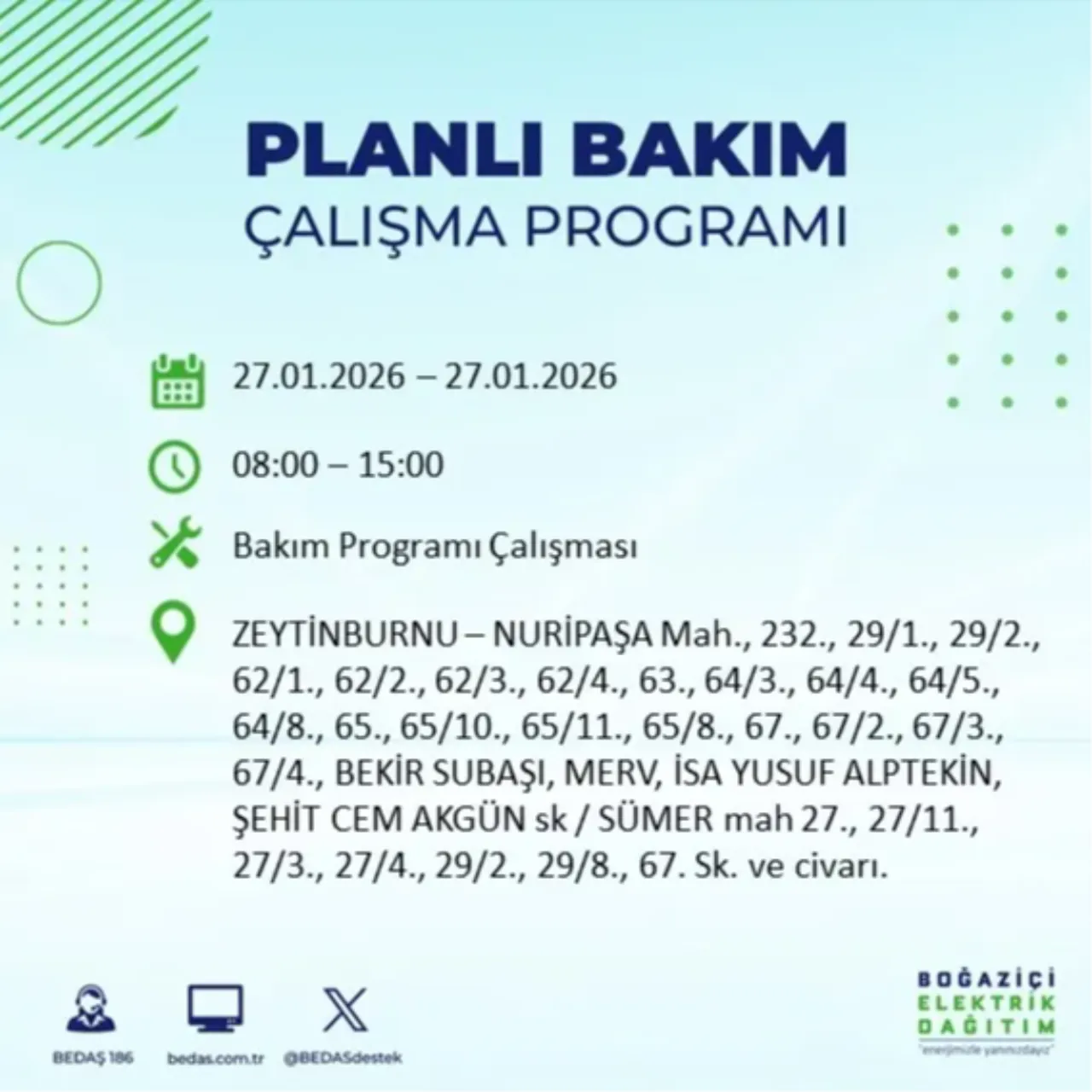 27 Ocak İstanbul elektrik kesinti listesi