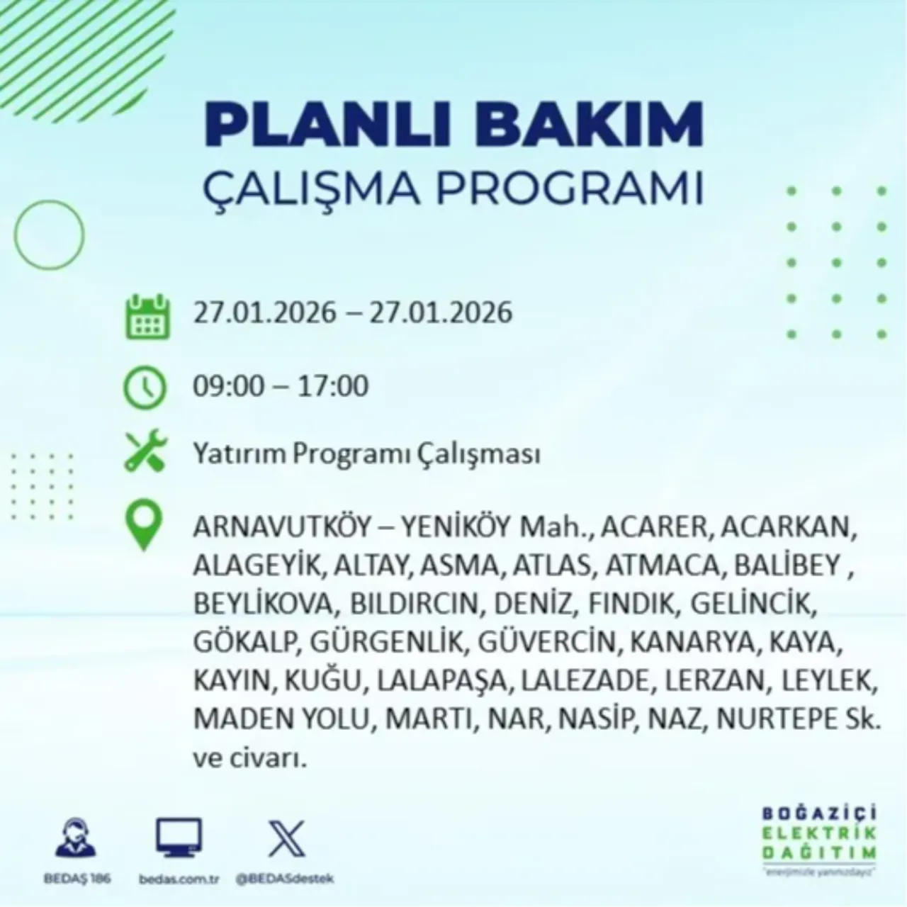 27 Ocak İstanbul elektrik kesinti listesi