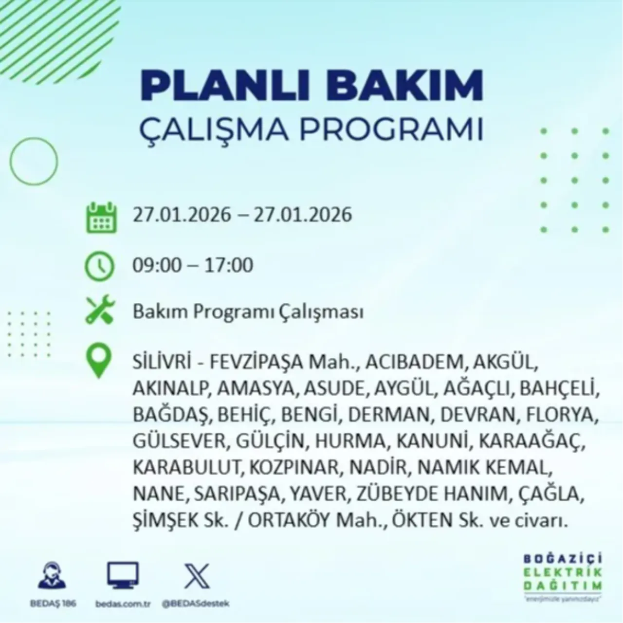 27 Ocak İstanbul elektrik kesinti listesi