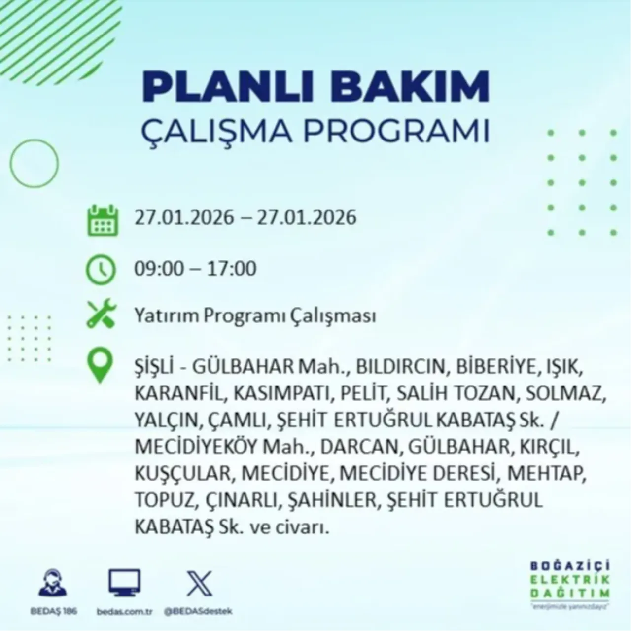 27 Ocak İstanbul elektrik kesinti listesi