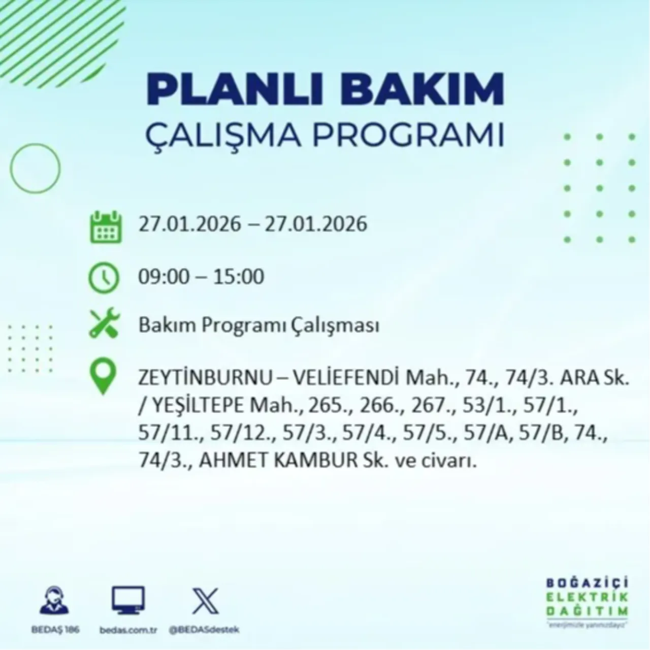 27 Ocak İstanbul elektrik kesinti listesi