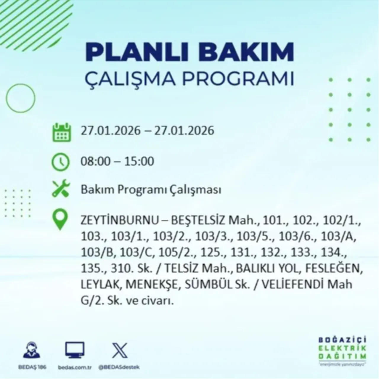 27 Ocak İstanbul elektrik kesinti listesi