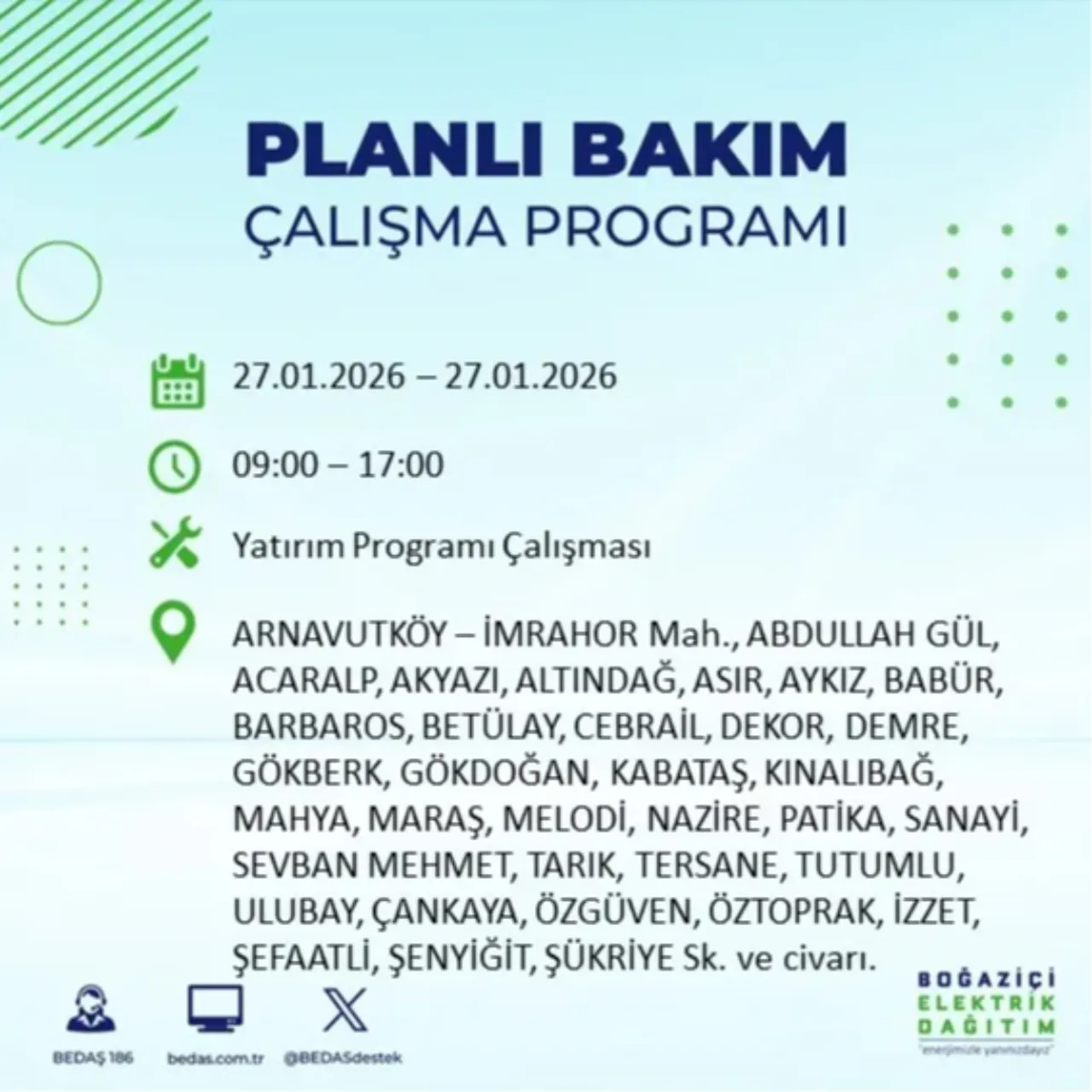 27 Ocak İstanbul elektrik kesinti listesi