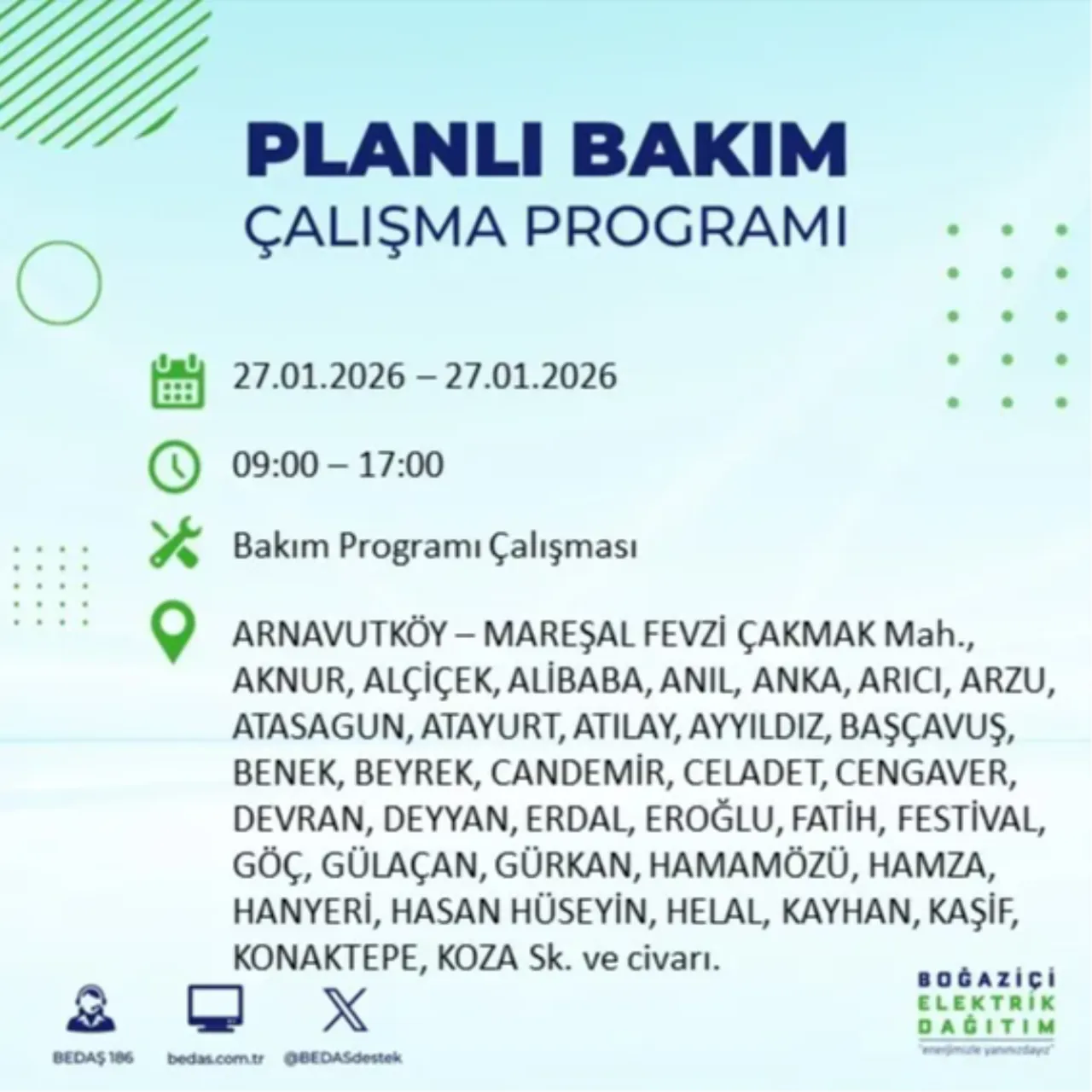 27 Ocak İstanbul elektrik kesinti listesi
