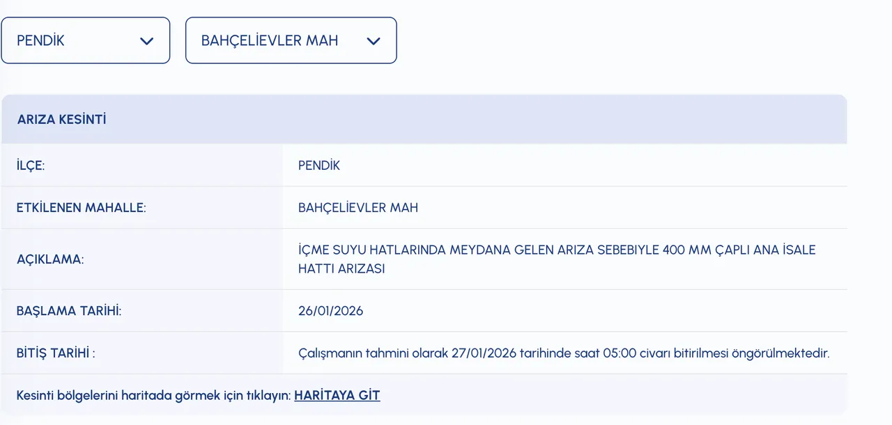 Pendik su kesintisi son dakika! İSKİ duyurdu: 27 Ocak sular ne zaman gelecek?