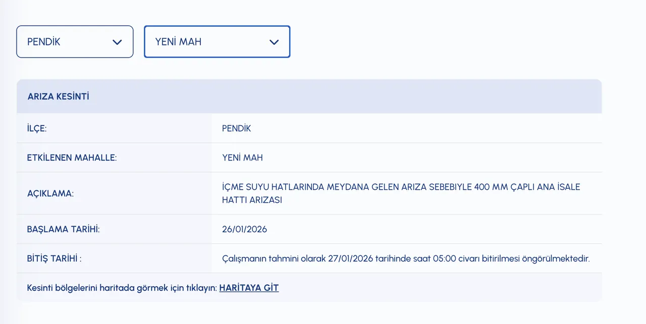 Pendik su kesintisi son dakika! İSKİ duyurdu: 27 Ocak sular ne zaman gelecek?