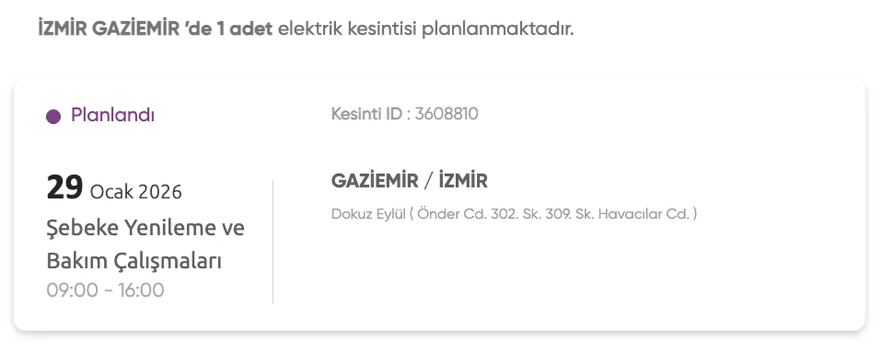 Gediz İzmir elektrik kesintisi 27-29 Ocak (Buca, Karabağlar, Karşıyaka, Bornova, Konak, Urla)