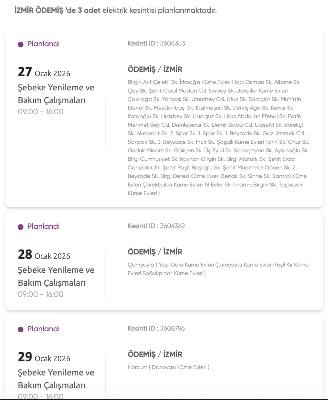 Gediz İzmir elektrik kesintisi 27-29 Ocak (Buca, Karabağlar, Karşıyaka, Bornova, Konak, Urla)