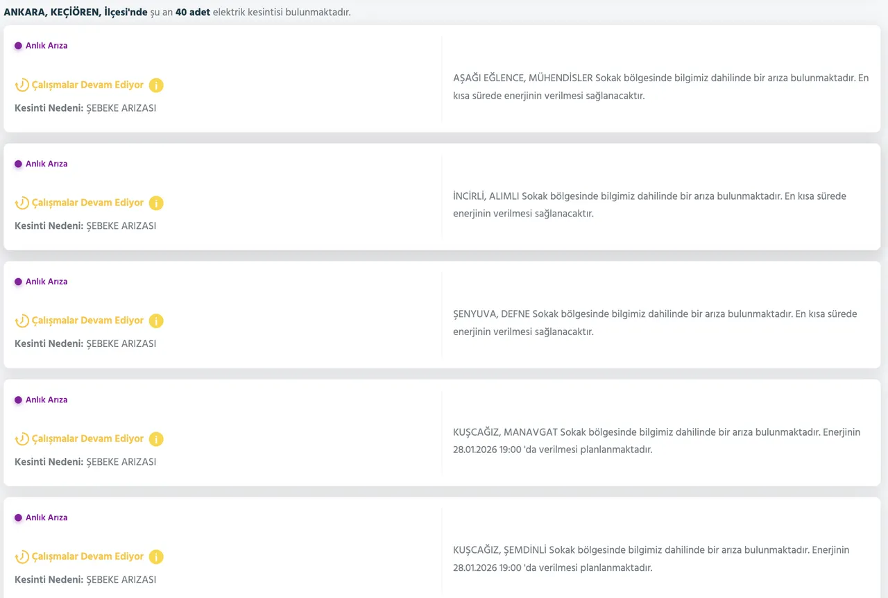 28 Ocak Ankara Keçiören elektrik kesintisi: Hangi mahallelerde kesinti var?
