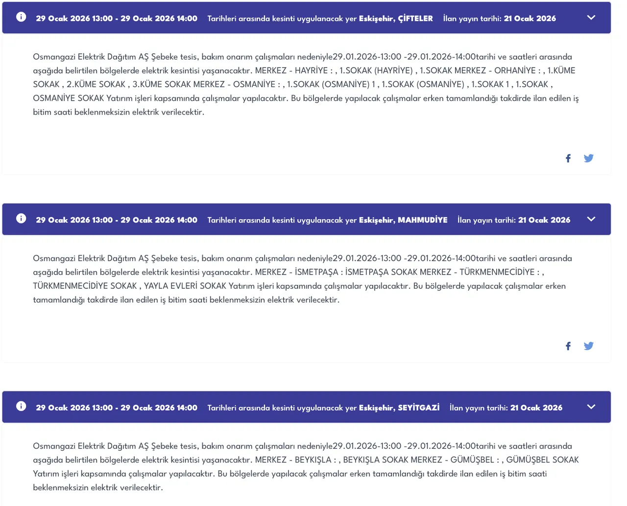 29 Ocak Eskişehir planlı elektrik kesintisİ: Hangi bölgelerde kesinti var?