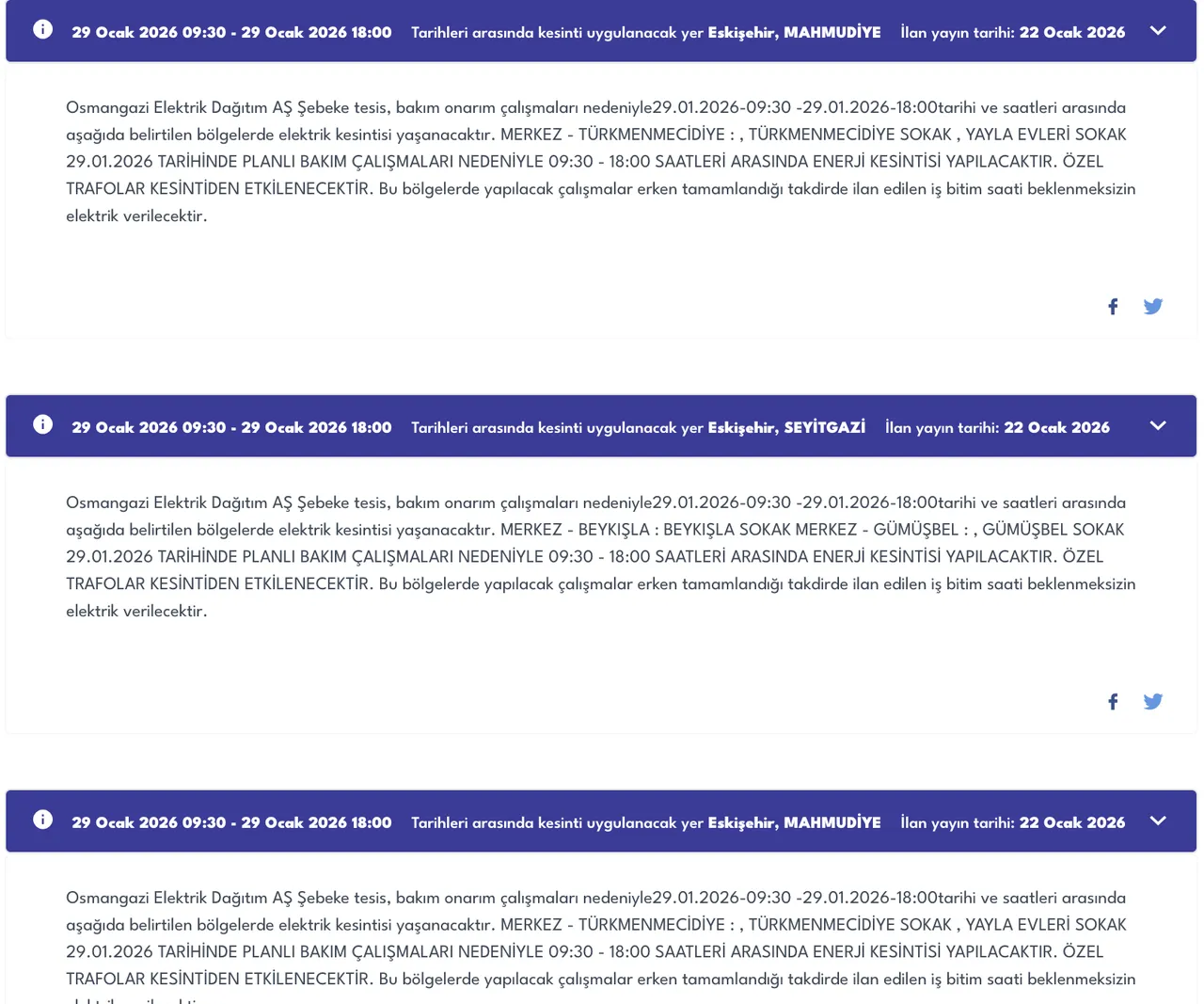29 Ocak Eskişehir planlı elektrik kesintisİ: Hangi bölgelerde kesinti var?