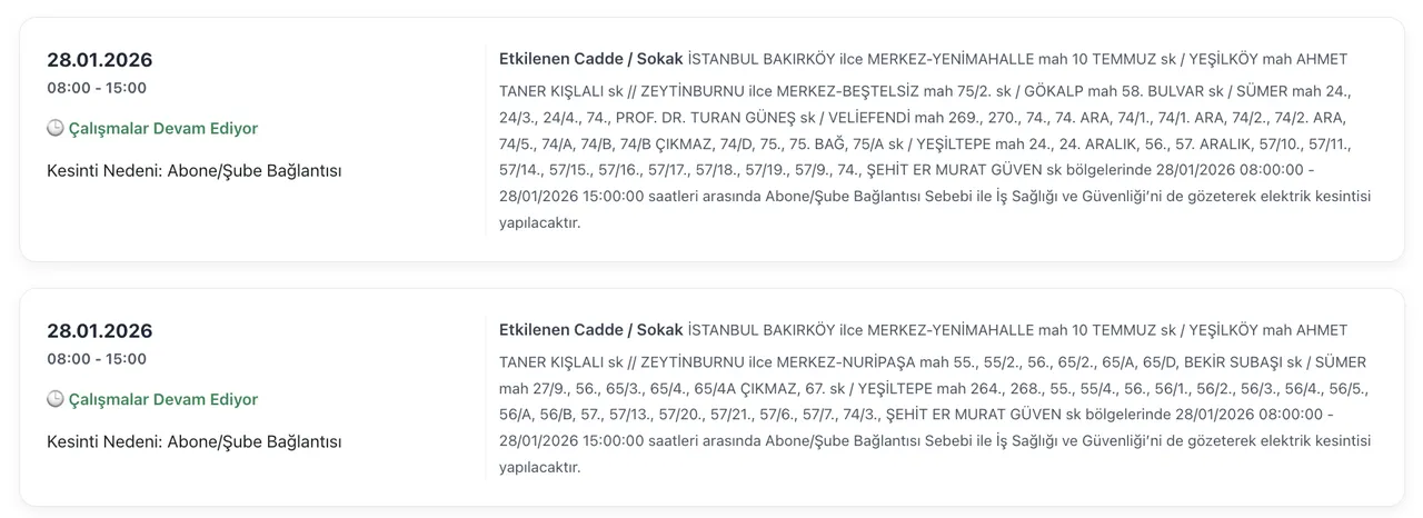 BEDAŞ elektrik kesintisi 28 Ocak listesi: İstanbulda elektrikler ne zaman gelecek, saat kaçta?