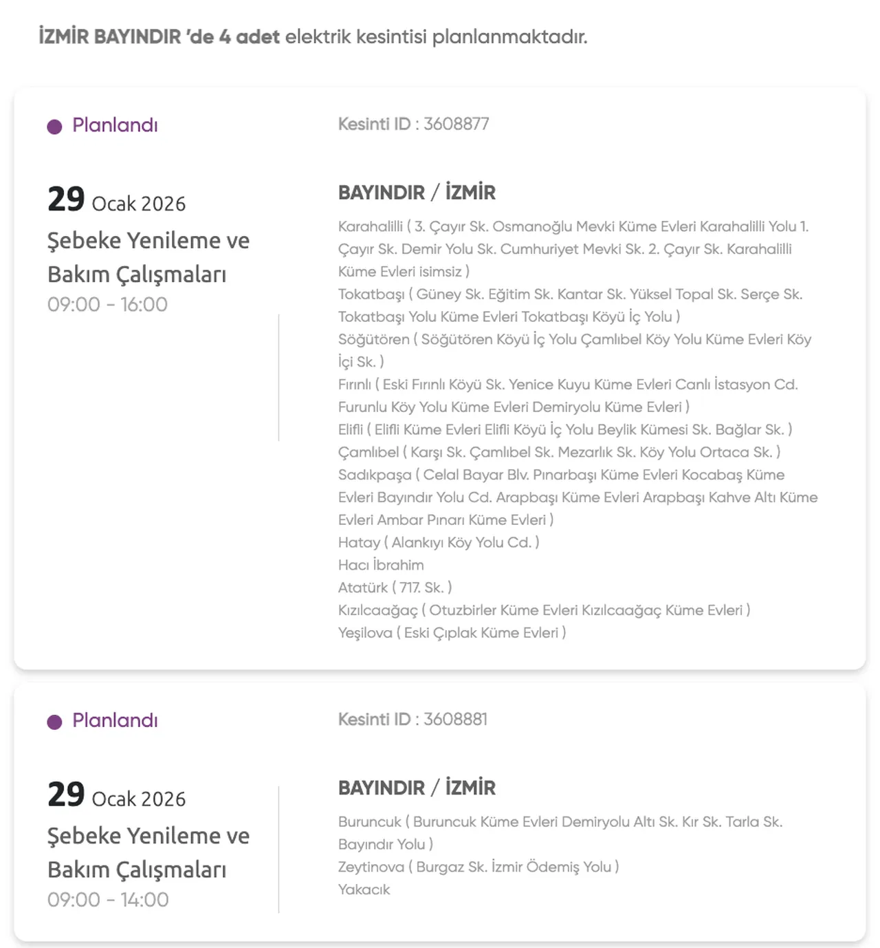 Gediz Elektrik kesintisi 28-29-30 Ocak listesi: İzmirde elektrikler ne zaman gelecek?