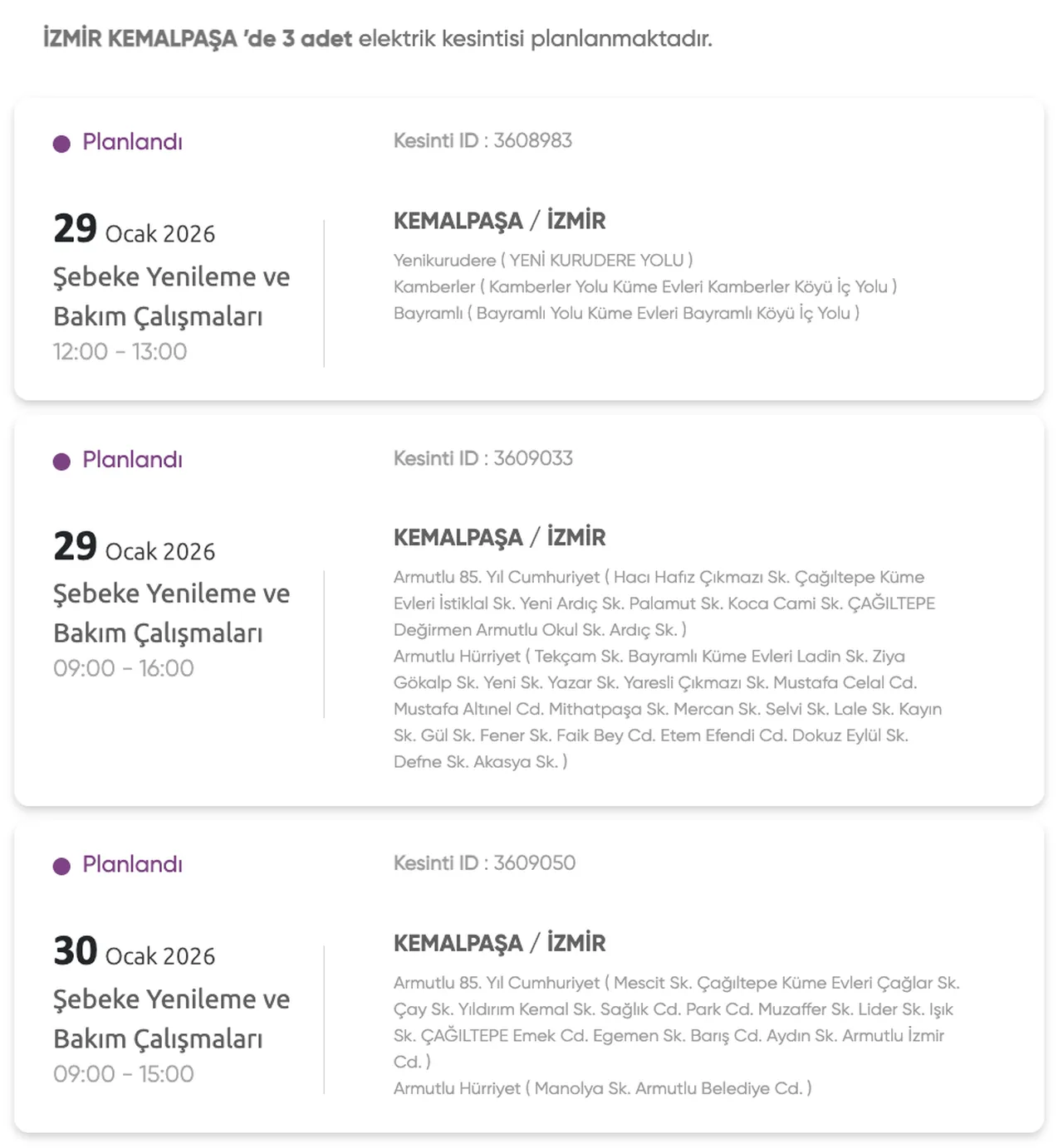 Gediz Elektrik kesintisi 28-29-30 Ocak listesi: İzmirde elektrikler ne zaman gelecek?